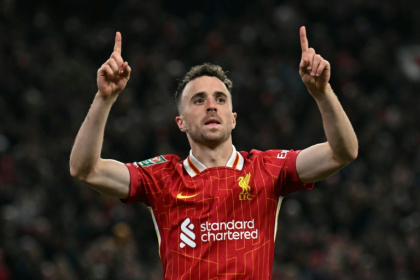 Diogo Jota celebrates after scoring a goal against West Ham at Anfield on September 25, 2024 - Paul ELLIS (AFP)