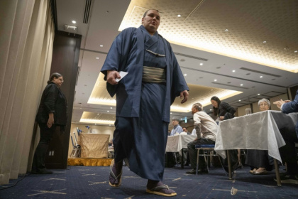 Danilo Yavhushyshyn fled the war in his native Ukraine to follow his dreams of becoming a professional sumo wrestler - Yuichi YAMAZAKI (AFP)