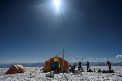 Scientists camped out high on a glacier in Tajikistan to take the ice core samples - Prakash MATHEMA (AFP)