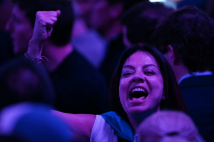 Argentina's Minister of Human Capital Sandra Pettovello celebrates after President Javier Milei's party rebounds from a series of setbacks to win a decisive victory in national midterms - Luis ROBAYO (AFP)