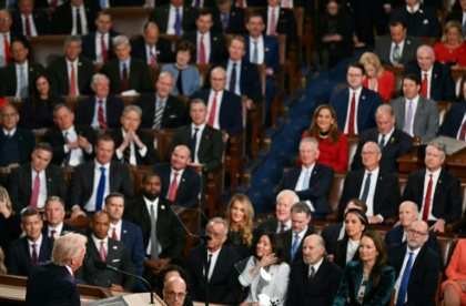 Republicans repeatedly stood to clap for President Donald Trump at the State of the Union speech but Democrats mostly sat in protest - Brendan SMIALOWSKI (AFP)