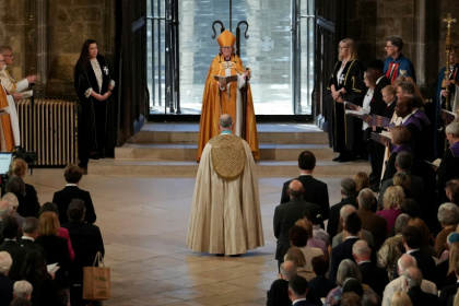 The new Archbishop of Canterbury, Sarah Mullally, the first woman to lead the centuries-old Anglican Church, is enthroned - Gareth Fuller (AFP)