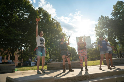 People cheer at a protest against the G20 finance ministers and central bank governors’ meeting in Asheville, North Carolina - Allison Joyce (AFP)